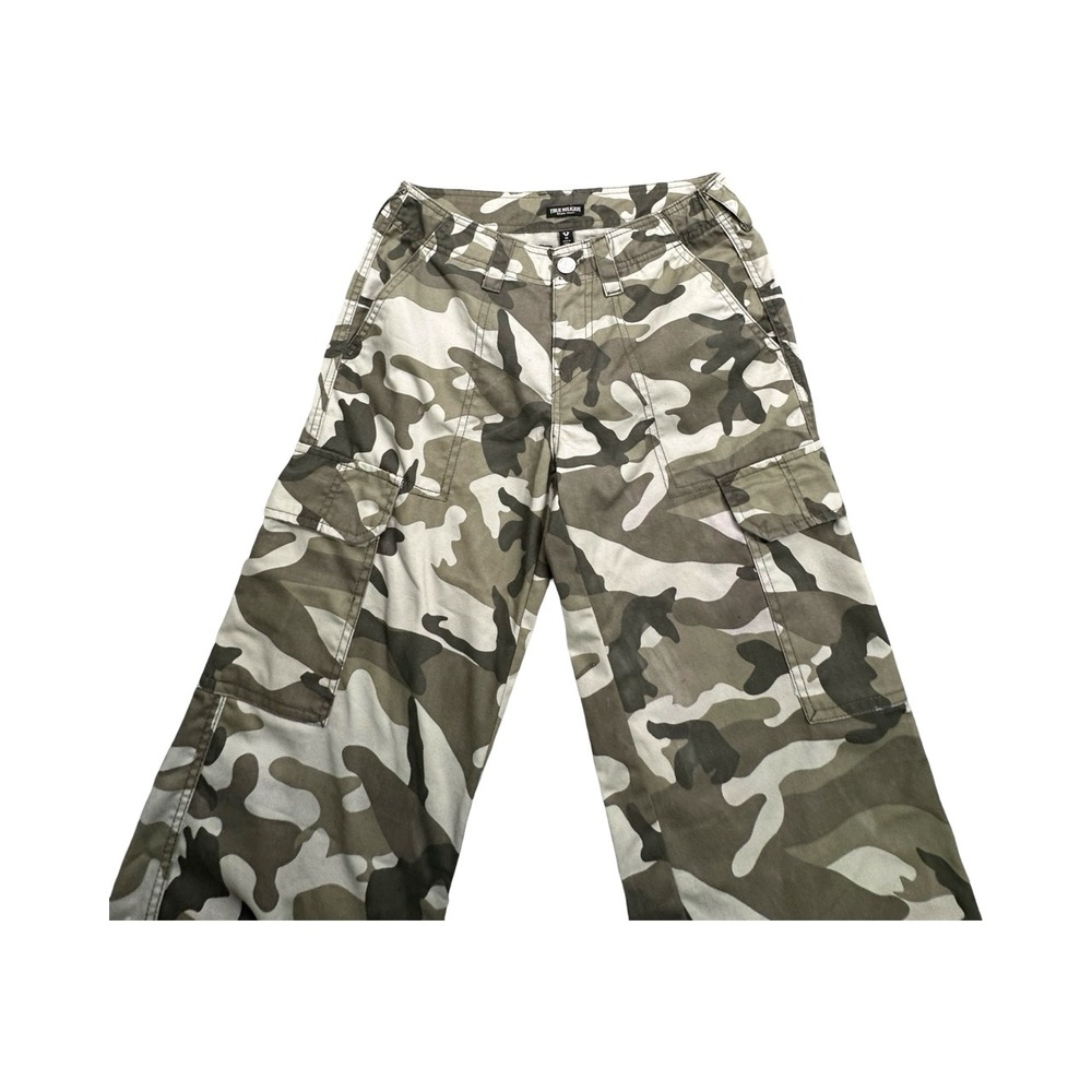 True Religion Cargo Pants Womens 26 Green Camo Wide Leg Utility Military Baggy - Picture 11 of 14